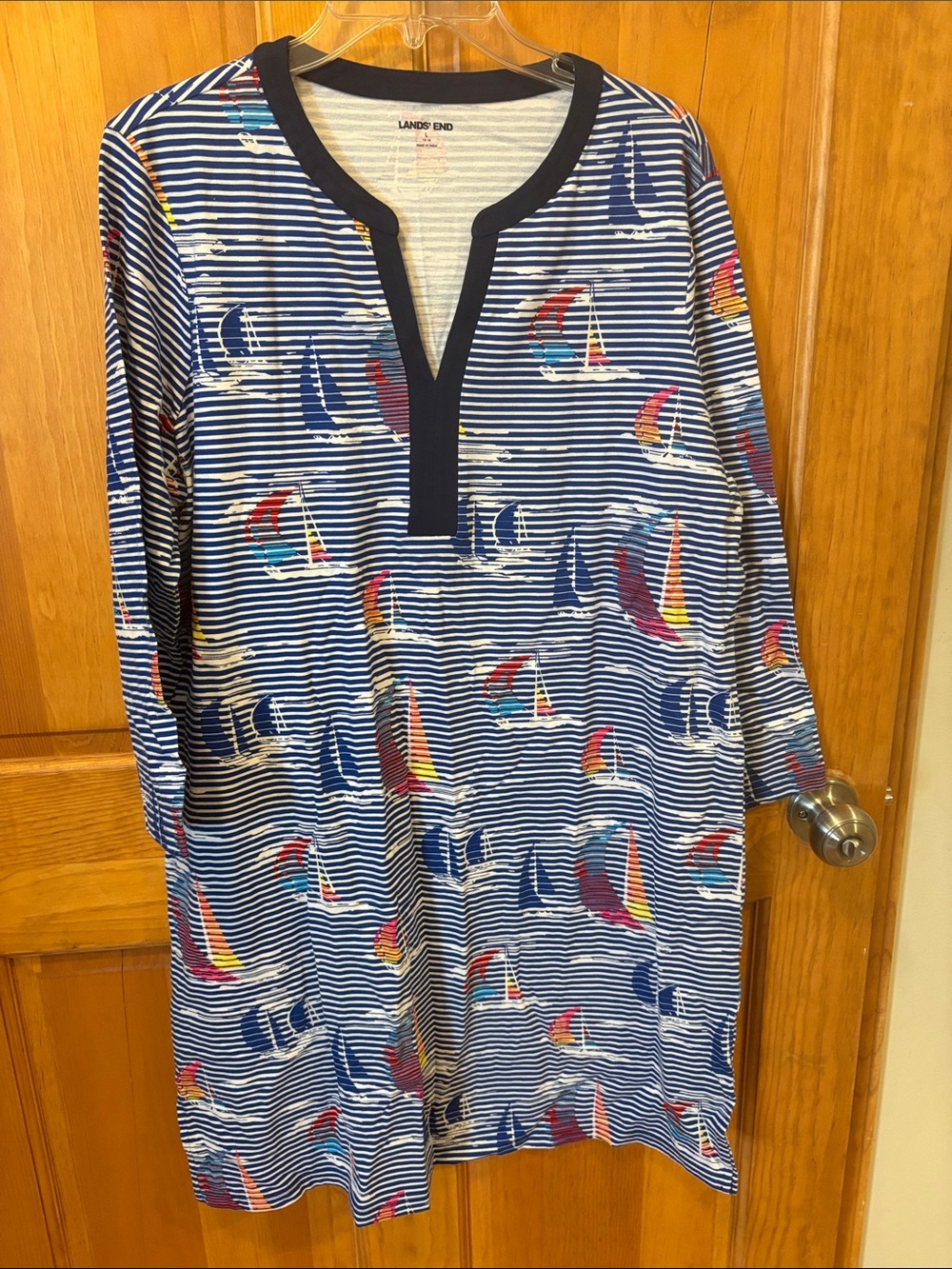 Lands' End Navy and White Striped Sailboat Swim Coverup